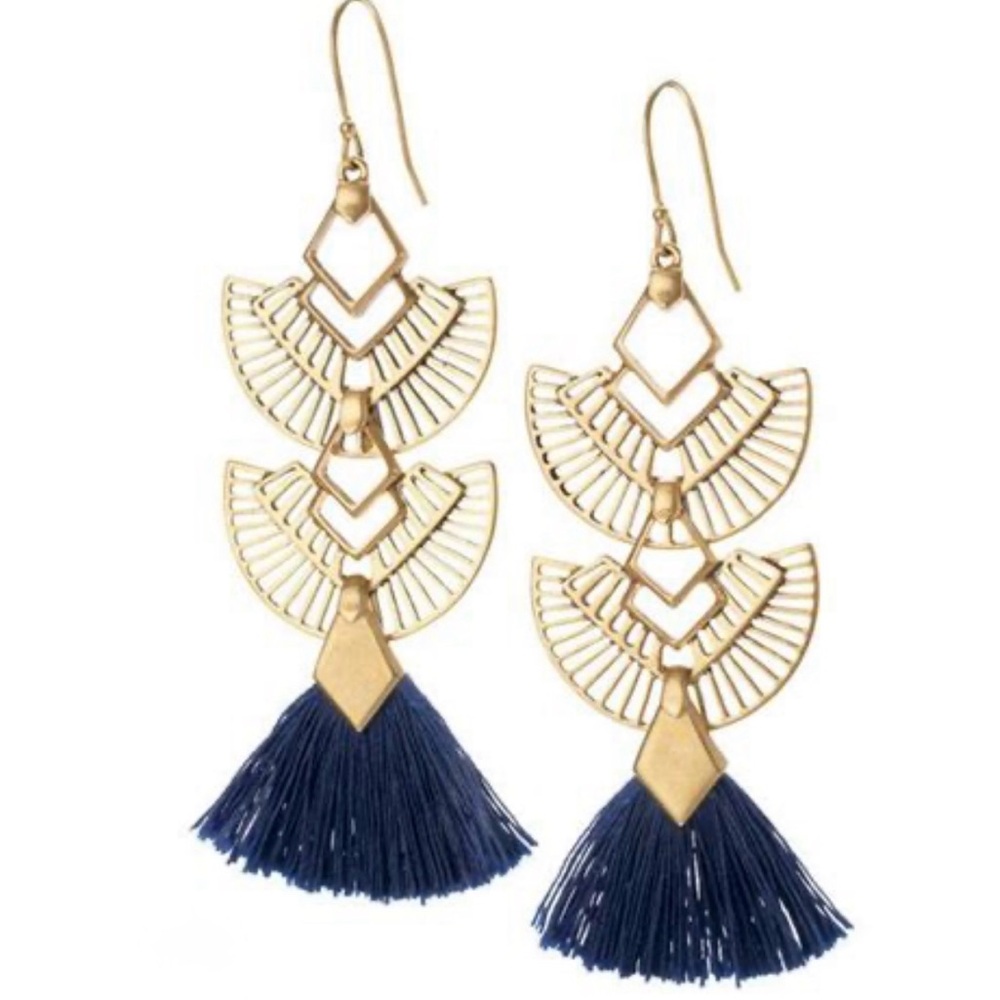 Gold and Blue Tassel Earrings